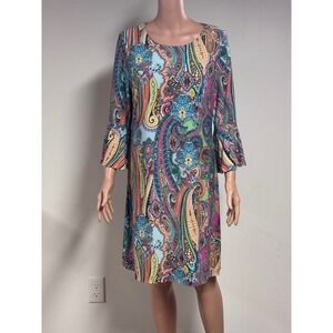 Tommy Hilfiger Womens Paisley Bell Sleeve Shift Dress Multi-Color Size 12